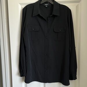 Elementz Black Silky Button-Up Blouse